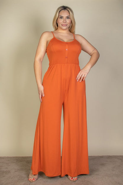 HI Curvy Plus Size Button Front Wide Leg Jumpsuit