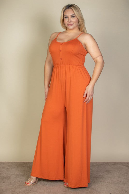 HI Curvy Plus Size Button Front Wide Leg Jumpsuit