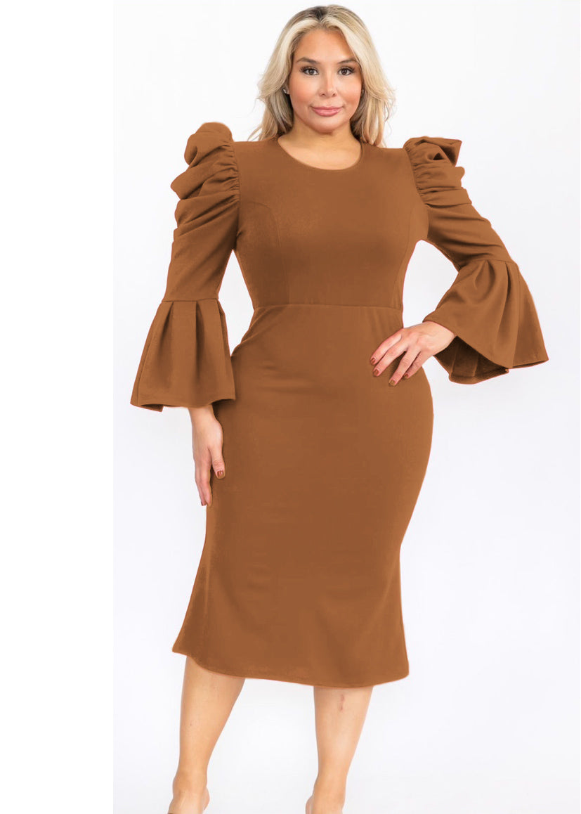 Plus Size Puffy Long Bell Sleeves Fit and Relax Midi Dress Plus Size Puffy Long Bell Sleeves Fit and Relax Midi Dress