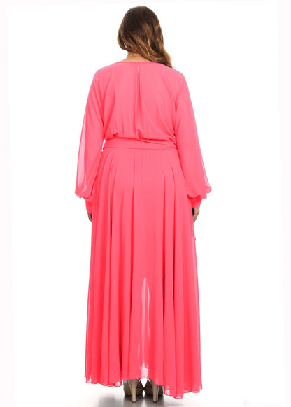 Hi Curvy Plus Size Women Solid Wrap Maxi Dress Made in USA