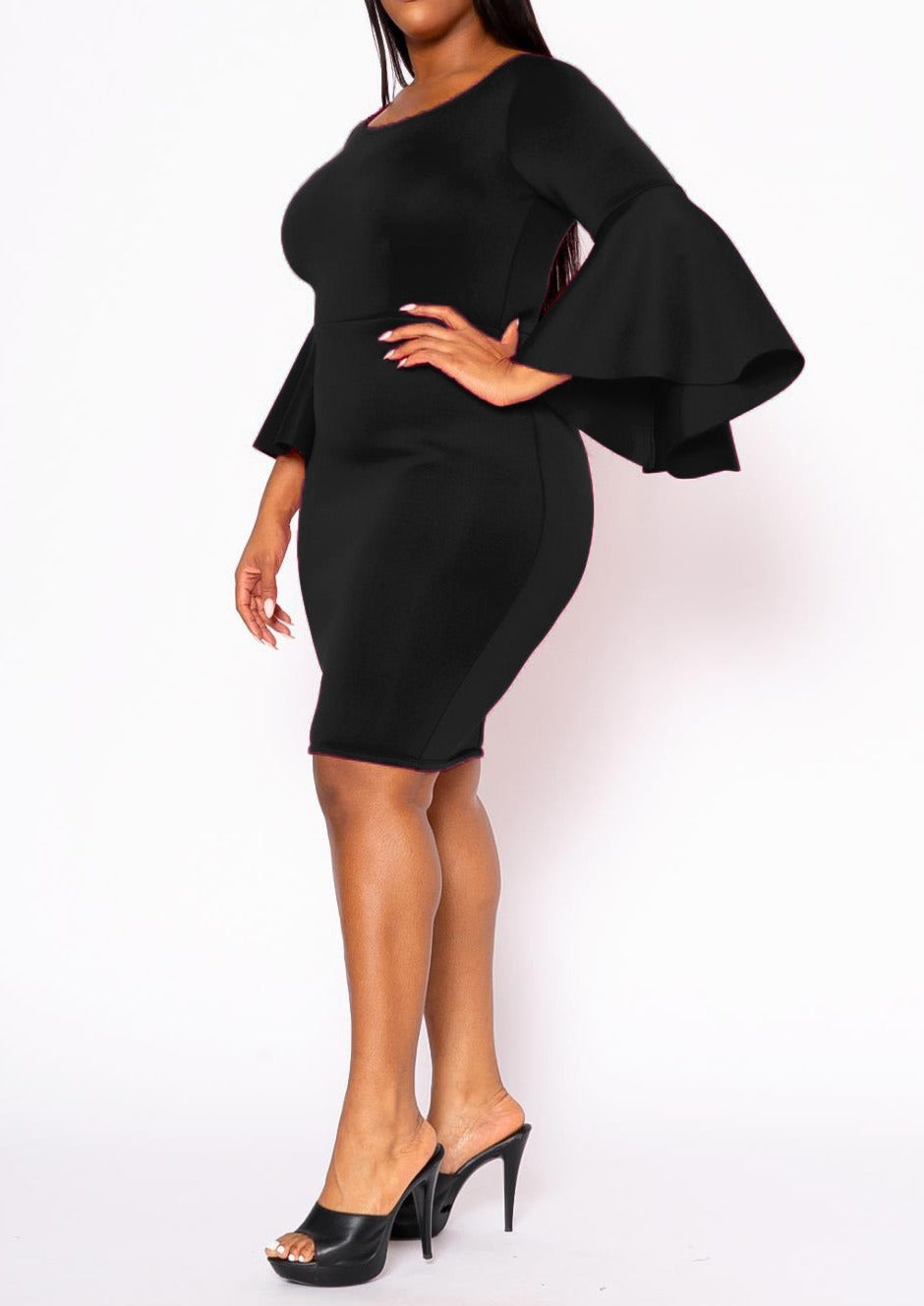 Hi Curvy Plus Size Angel Sleeve Scuba Bodycon Dress