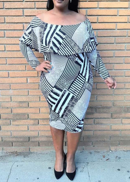Hi Curvy Plus Size Women Ruffle Off Shoulder Bodycon Dress