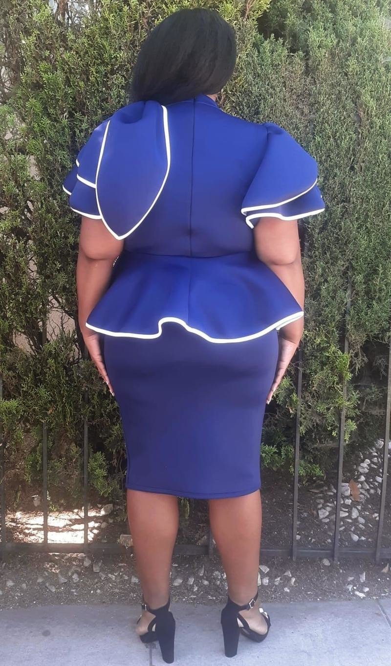 Hi Curvy Plus Size Women Ruffle Hem Peplum Blouse and Skirt Set