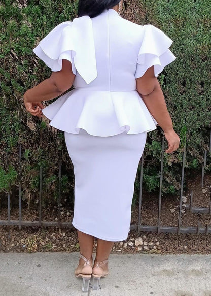 Hi Curvy Plus Size Women Ruffle Hem Peplum Blouse and Skirt Set