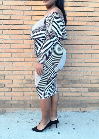 Hi Curvy Plus Size Women Ruffle Off Shoulder Bodycon Dress Made in USA