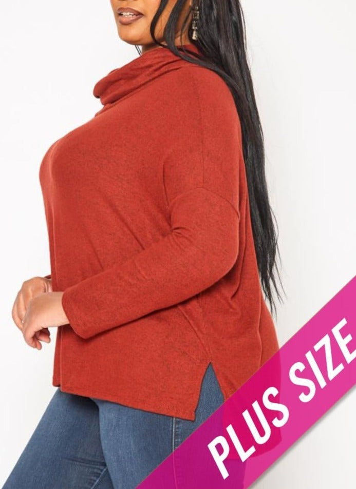 Hi Curvy Plus Size Women Cowl Neck Knit Sweater 