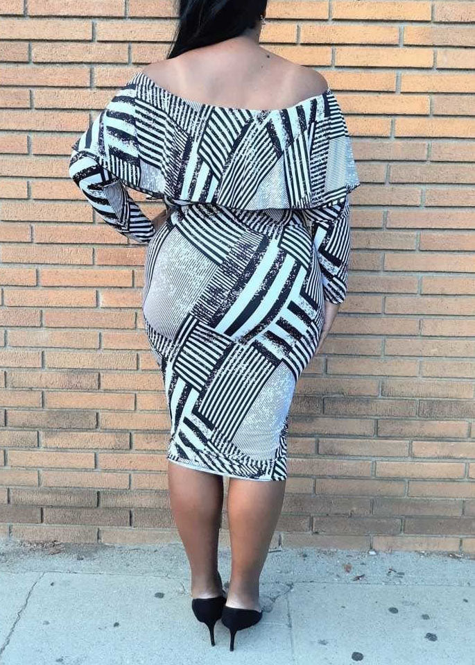Hi Curvy Plus Size Women Ruffle Off Shoulder Bodycon Dress Made in USA
