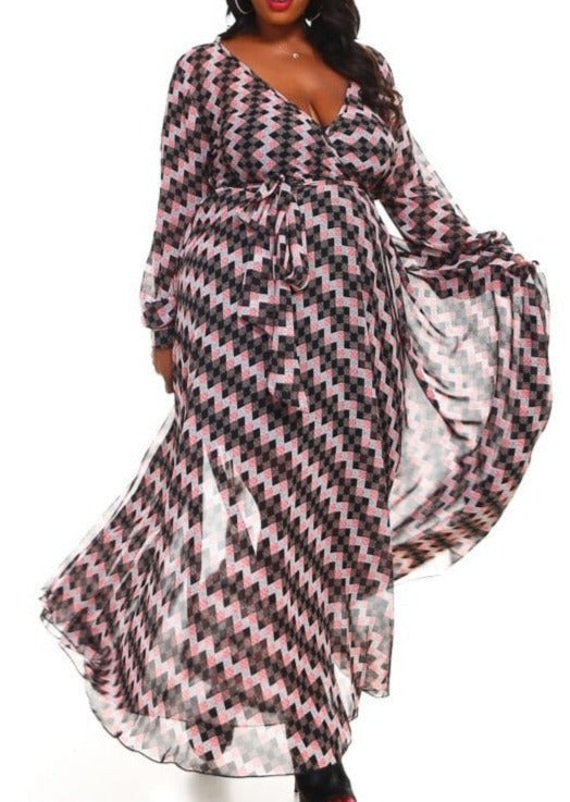 Hi Curvy Plus Size Women Multi Print Wrap Maxi Dress Made In USA