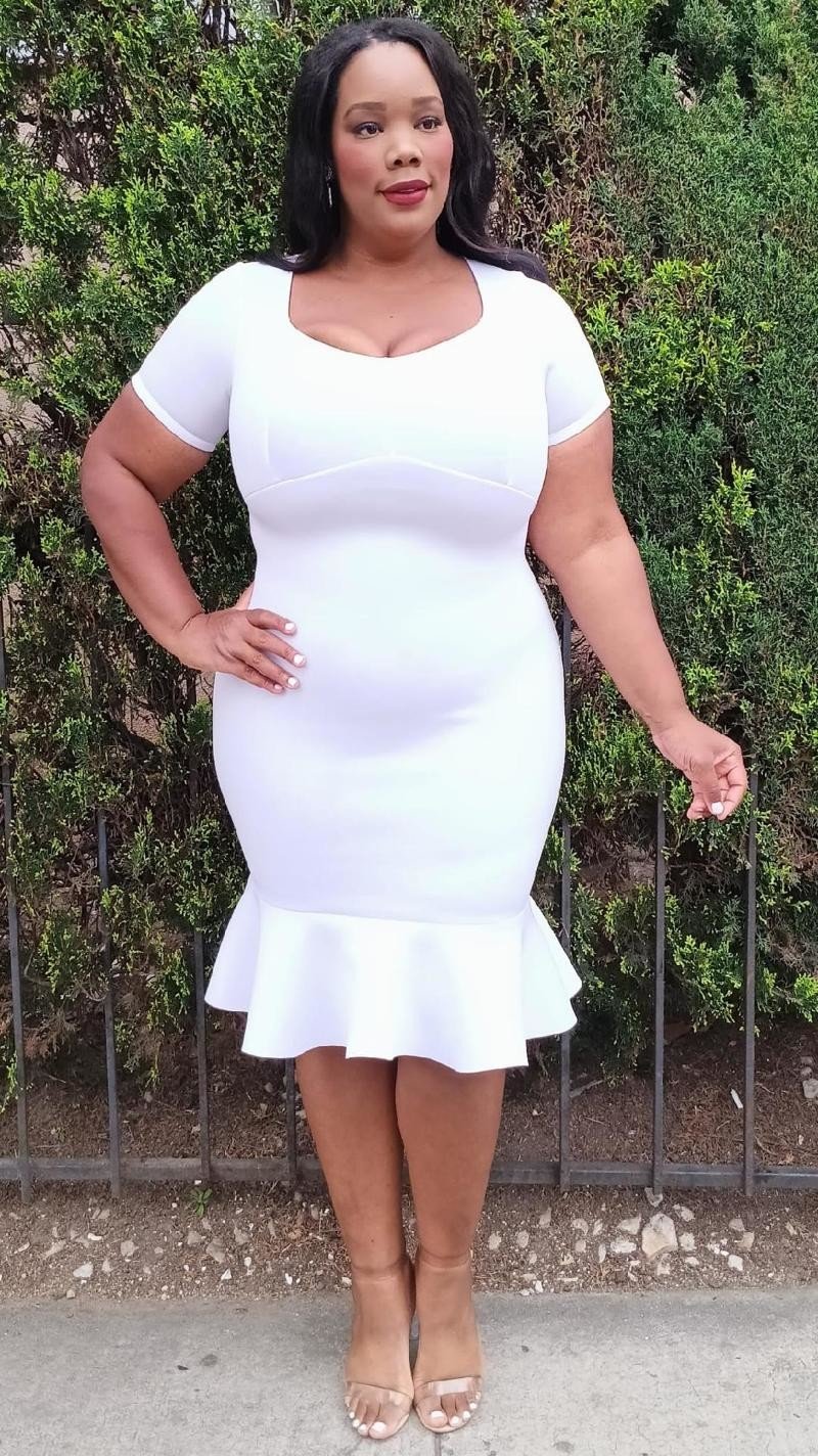 Plus Size Sweetheart Neck Short Sleeves Mermaid  Midi Dress