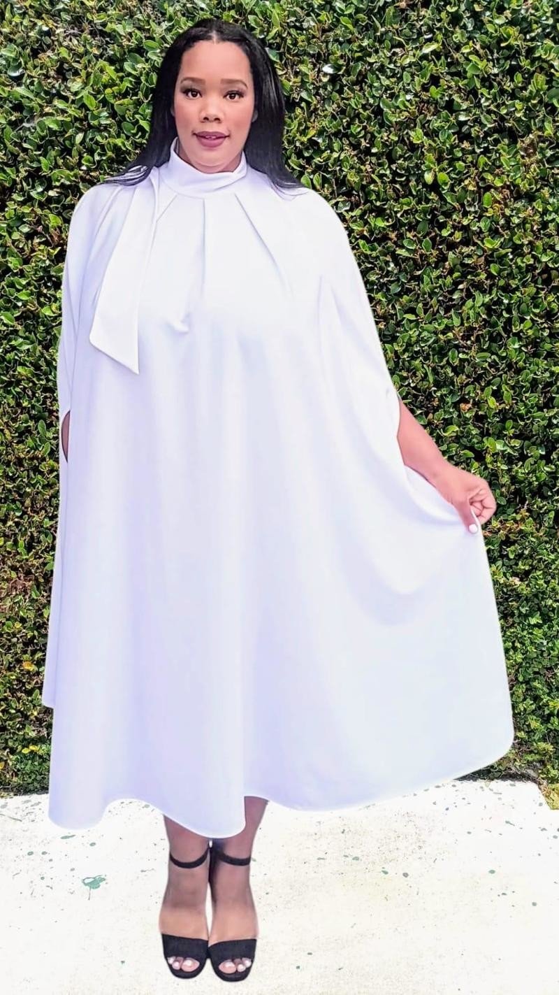 HI Curvy Plus Size Women Mock Neck Cape Midi Dress