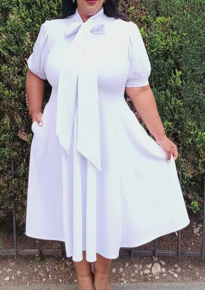 Hi Curvy Plus Size Women Bow Collar Fit & Flare Midi Dress