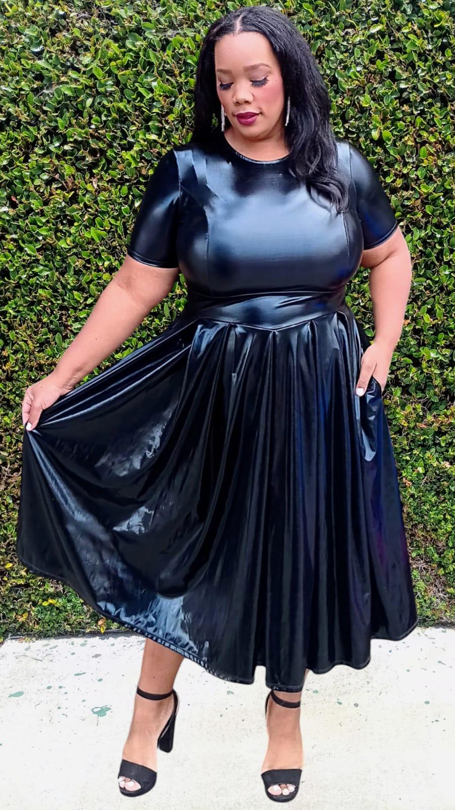 metallic dress plus size Plus Size V-neck Silver Stretchy Glossy Leather Mermaid Prom Dress