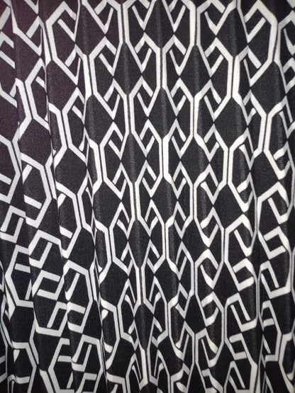 Plus Size Mock Neck Short Sleeves Geometric Printed Flare Pleated Midi Dress